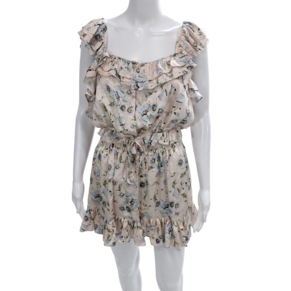 Love Shack Fancy Womens Silk Floral Print Top Skirt Set Pink Blue Size Medium